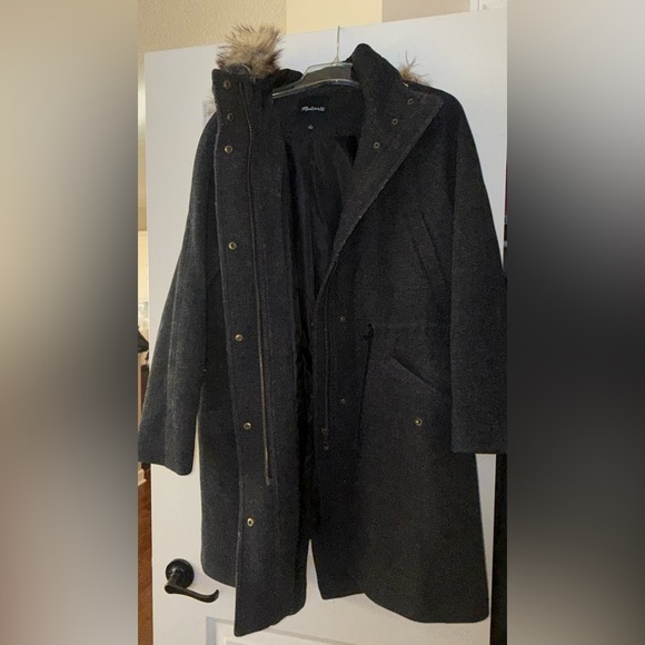 Madewell dark gray wool fur hooded parka - Picture 1 of 5